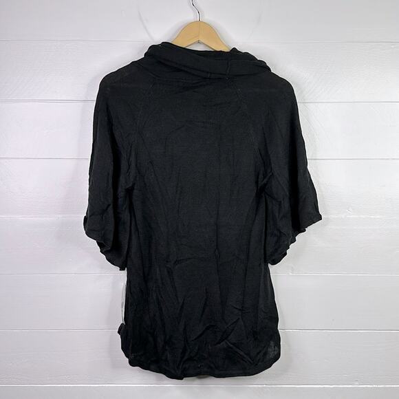INC Black Short Sleeve Rolled Turtleneck Blouse Top Shirt Sweater‎ Size Small - Picture 2 of 11